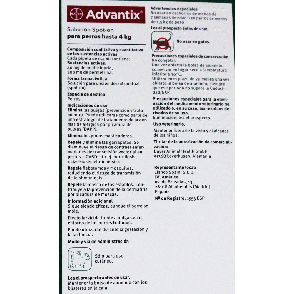 Advantix Solucion Spot-on Para Perros Hasta 4 kg