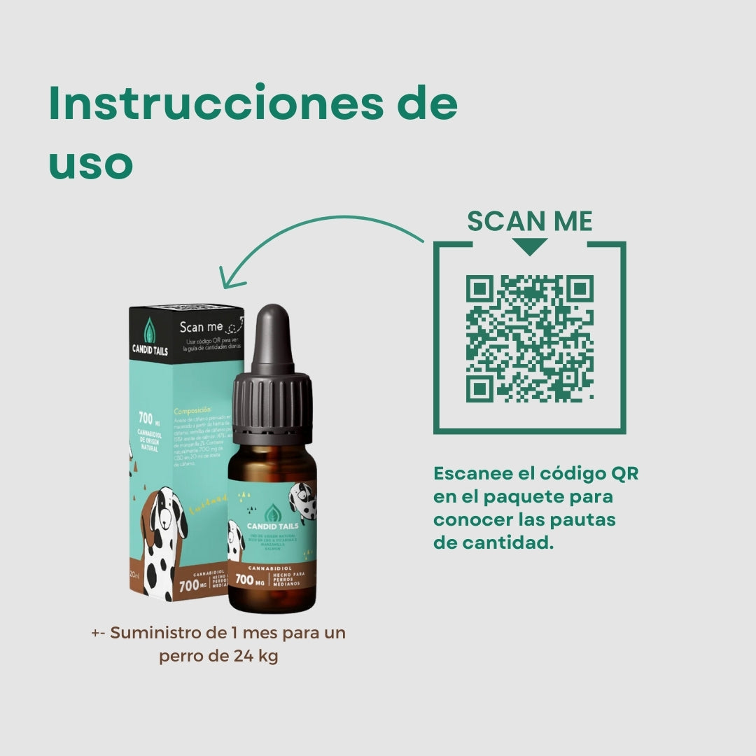 CANDID TAILS ACEITE CBD CON CÁÑAMO PARA PERRO MEDIANO 13-25kg 20ml