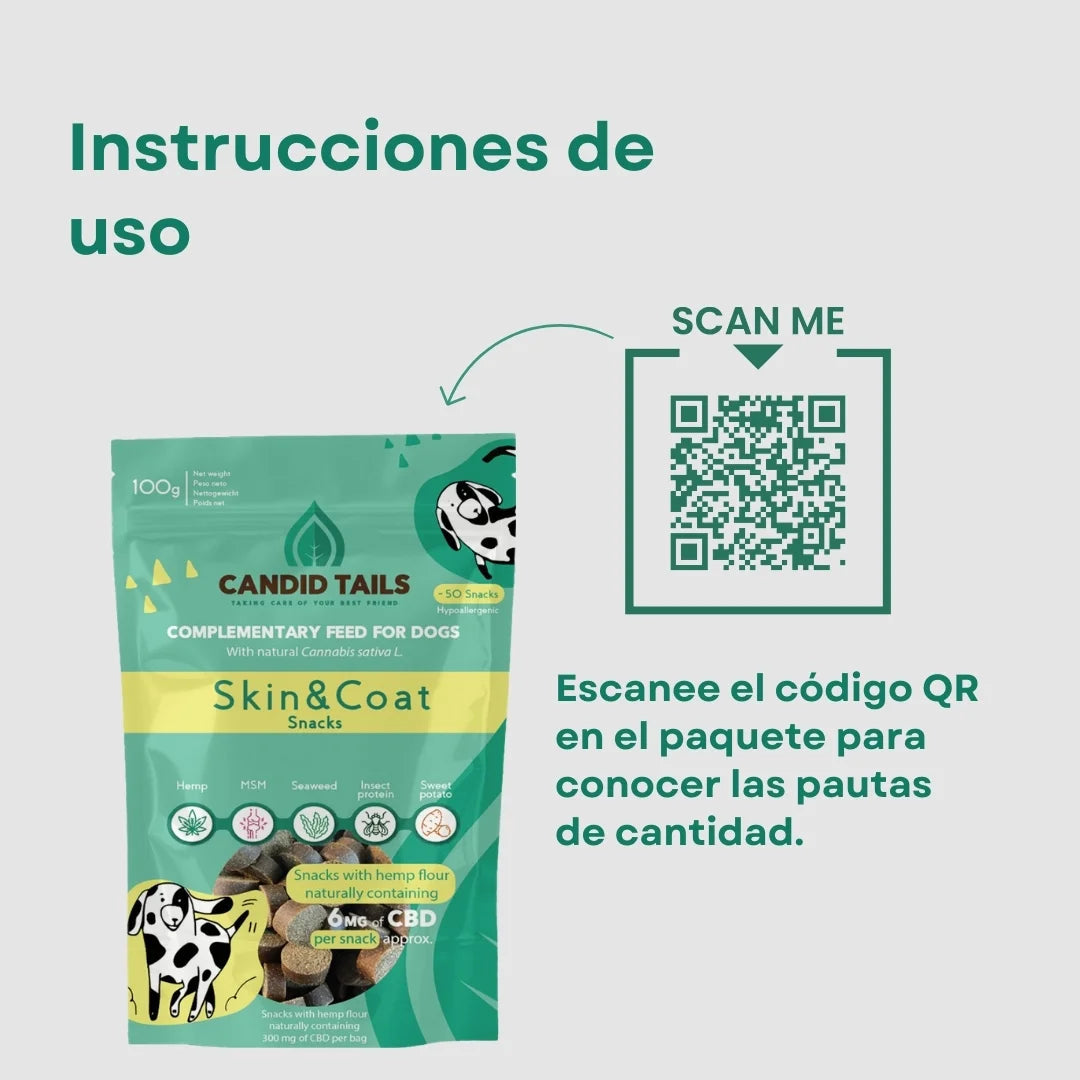 CANDID TAILS SKIN & COAT SNACKS CON CBD Y CÁÑAMO PARA PERRO 100gr