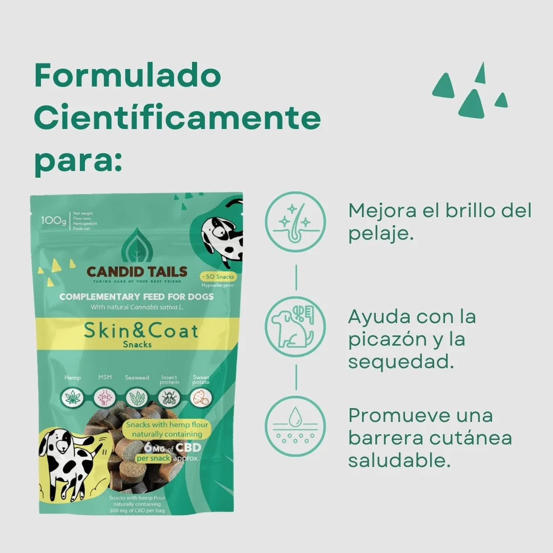 CANDID TAILS SKIN & COAT SNACKS CON CBD Y CÁÑAMO PARA PERRO 100gr