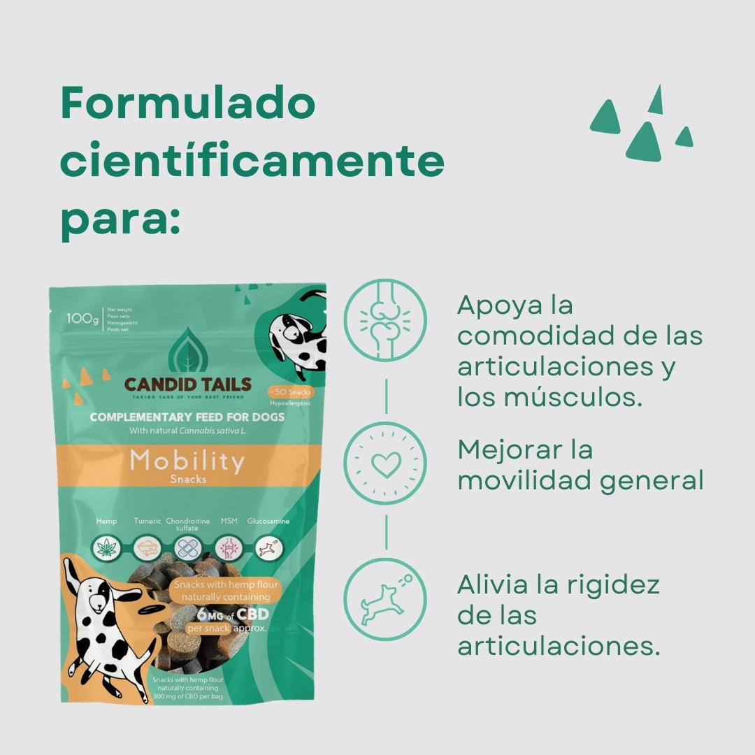 CANDID TAILS MOBILITY SNACKS CON CBD Y CÁÑAMO PARA PERRO 100gr
