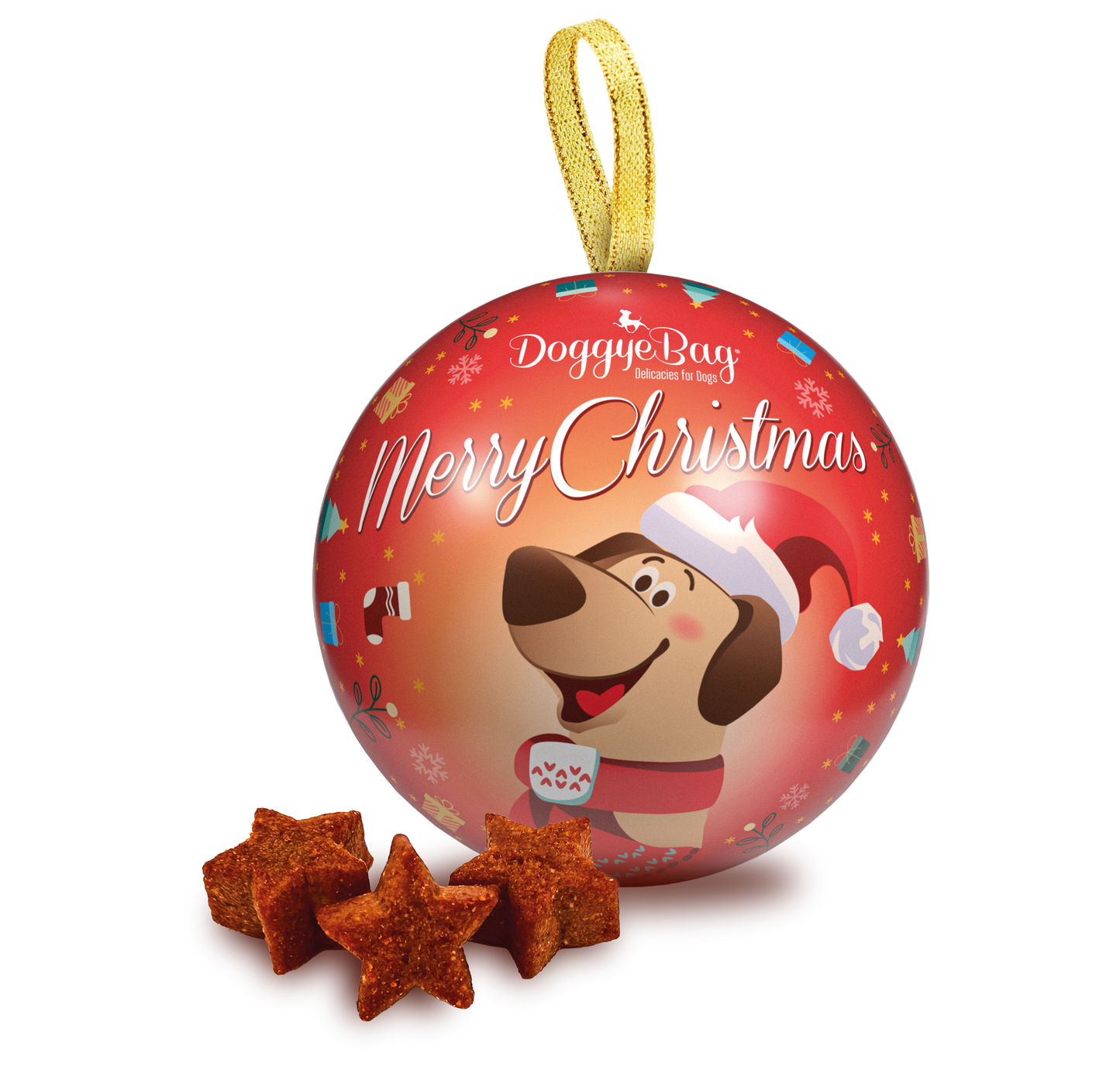 DOGGYEBAG BOLA DE NAVIDAD METÁLICA CON SNACKS NAVIDEÑOS - 90GR -