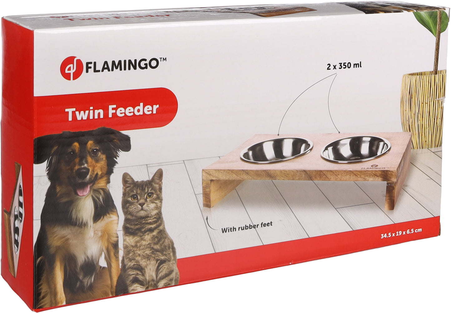 FLAMINGO COMEDERO PARA PERRO Y GATO DUO DINNER SOPORTE RECTÁNGULO -KARO-