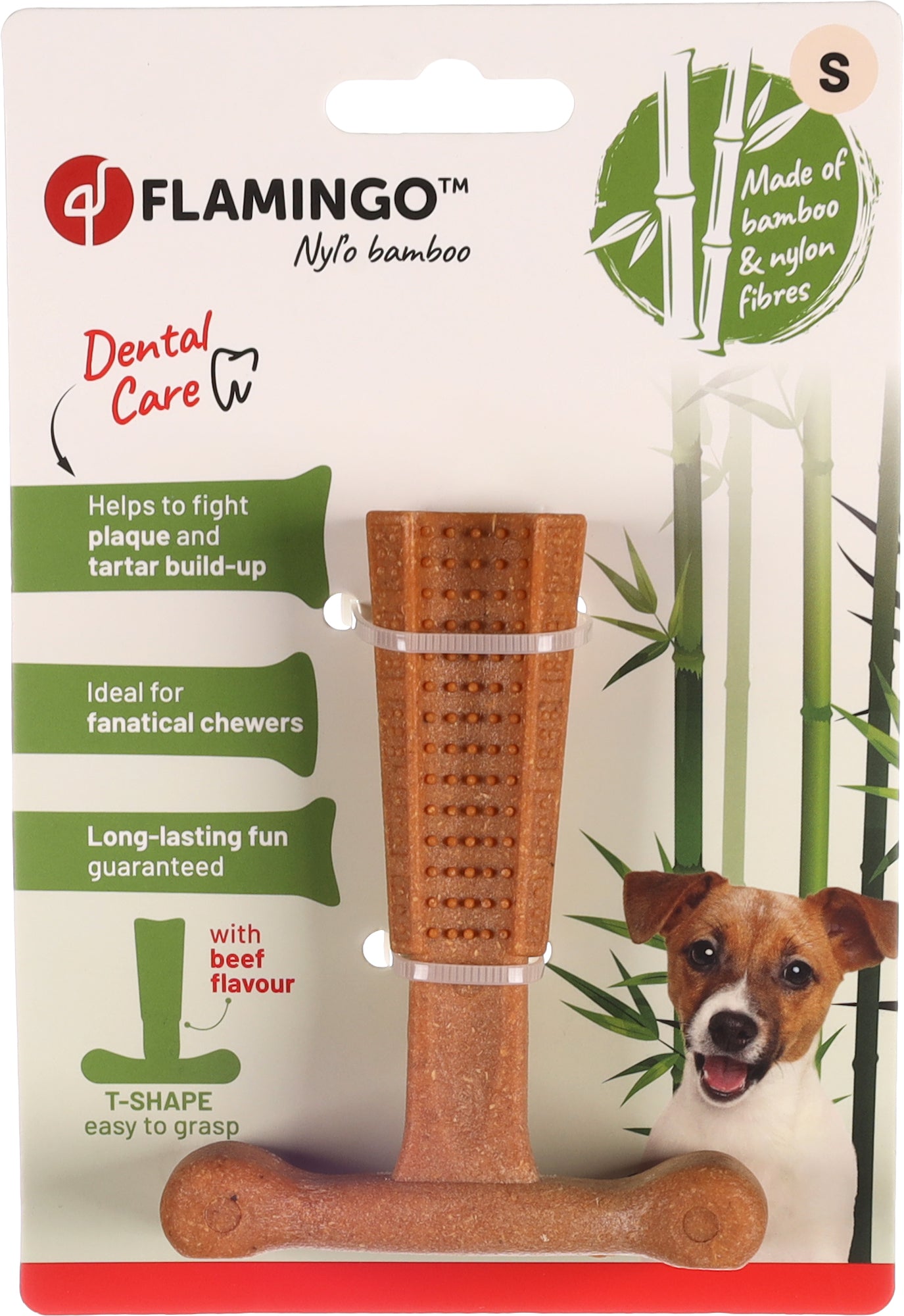 FLAMINGO JUGUETE PARA PERRO BAMBOO CON SABOR A TERNERA -NYLO-