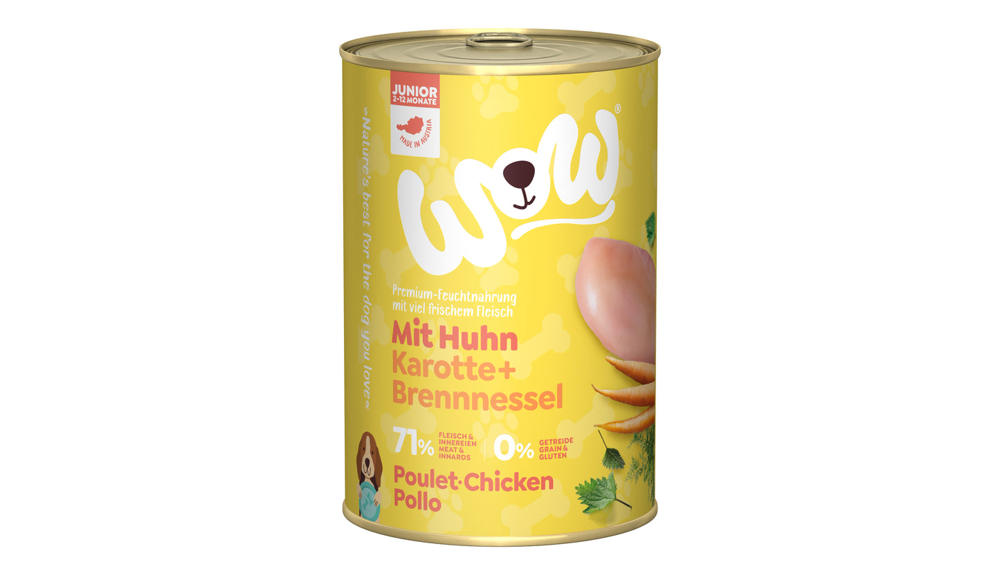 WOW ALIMENTO HÚMEDO DE POLLO CON ZANAHORIAS PARA PERRO JUNIOR