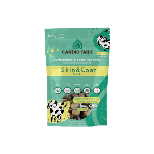CANDID TAILS SKIN & COAT SNACKS CON CBD Y CÁÑAMO PARA PERRO 100gr