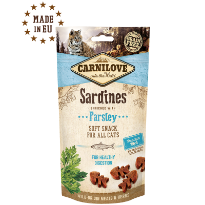 CARNILOVE FELINE SNACK SEMI HUMEDO SARDINAS PEREJIL 12X50GR
