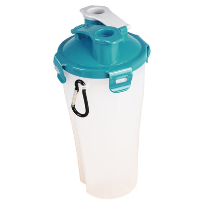 RECIPIENTE DE VIAJE 2 EN 1 PARA COMIDA Y AGUA FLAMINGO (13x13x23cm) - TRINKA GRIS / AZUL