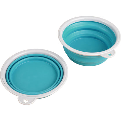 RECIPIENTE DE VIAJE 2 EN 1 PARA COMIDA Y AGUA FLAMINGO (13x13x23cm) - TRINKA GRIS / AZUL