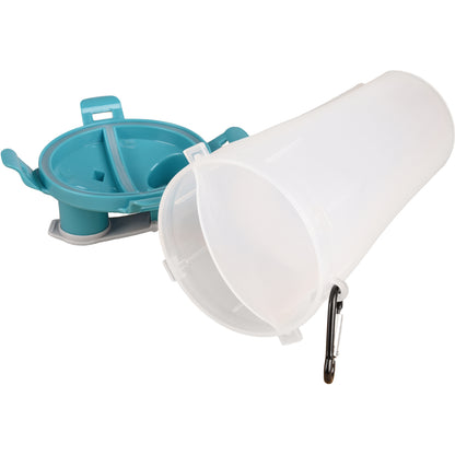 RECIPIENTE DE VIAJE 2 EN 1 PARA COMIDA Y AGUA FLAMINGO (13x13x23cm) - TRINKA GRIS / AZUL