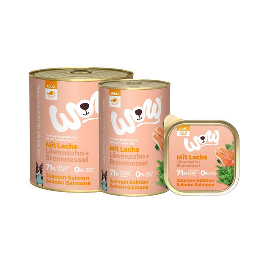 WOW ALIMENTO HÚMEDO DE SALMÓN CON DIENTE DE LEÓN PARA PERRO ADULTO