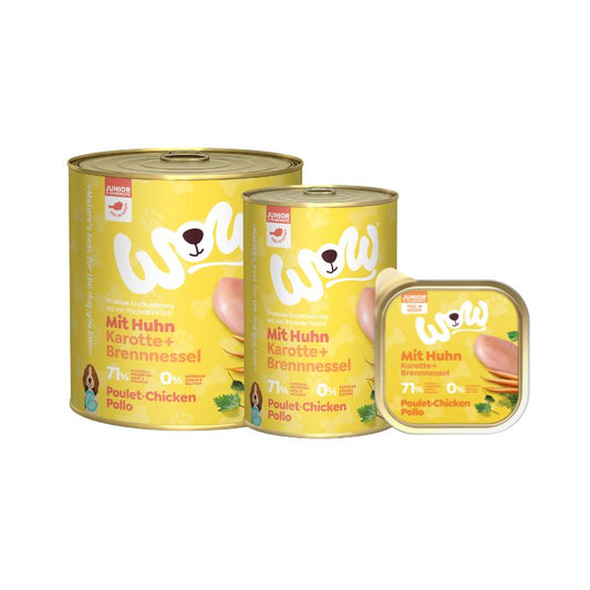 WOW ALIMENTO HÚMEDO DE POLLO CON ZANAHORIAS PARA PERRO JUNIOR